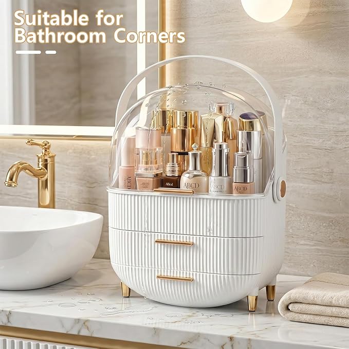 Makeup Organizer Skincare Organizers - Cosmetic Display Cases with Transparent Cover, SkinCare Organizers for Bathroom Countertop, Bedroom Vanity Desk, Lipstick Organizer, White