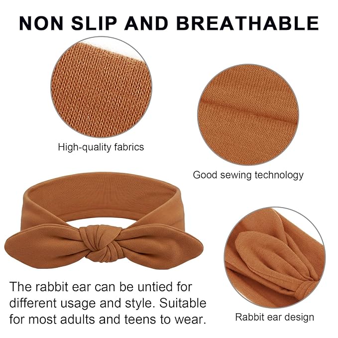 DRESHOW 8 Pack Headbands for Women Bow Knotted Hair Band Facial Cloth Rabbit Ears Running Sport Elastic Hair Wrap