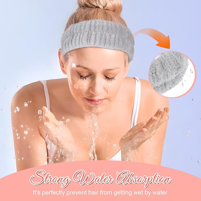 2Pcs Spa Headband, Make Up Headband Hair Headband for Face Washing Hair Bands Men Absorbent Elastic Skin Care Head Band Wrap for Women Yoga Sports Shower Exercise