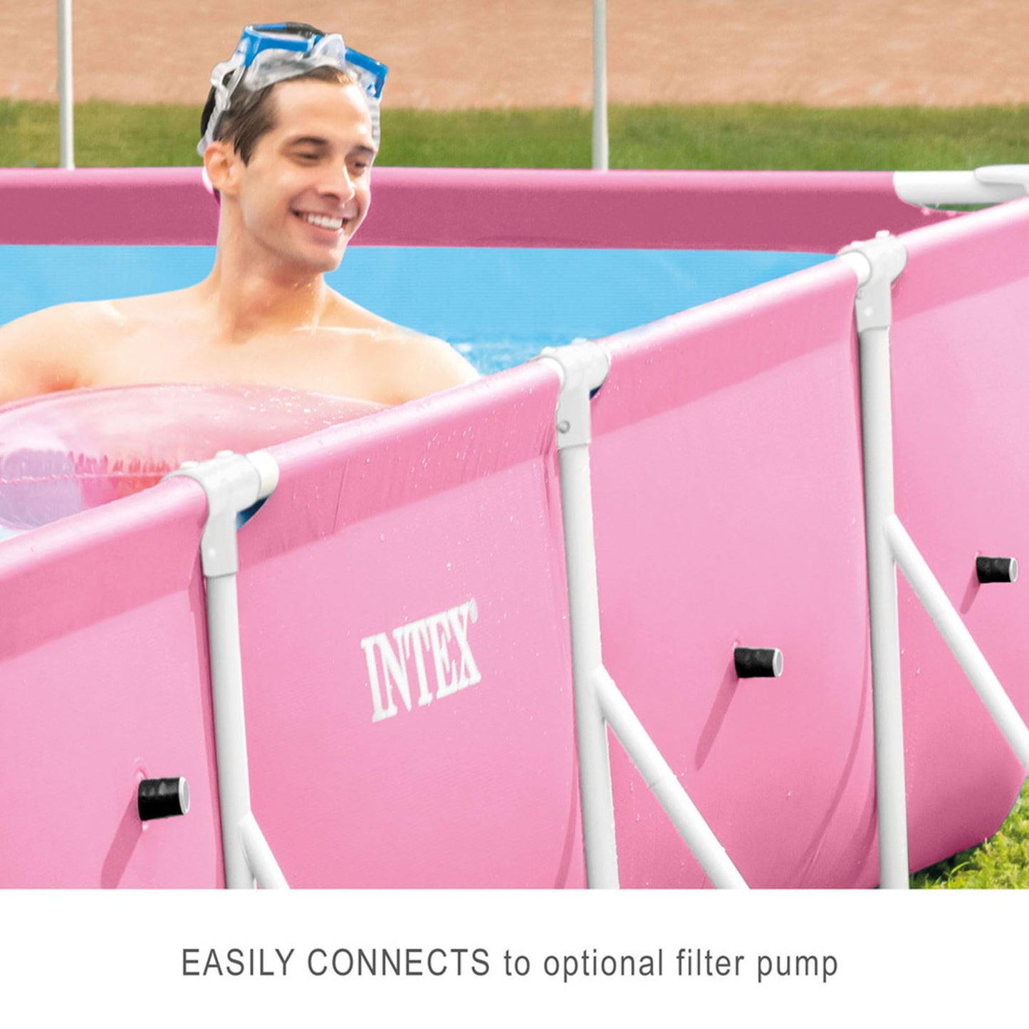 INTEX Metal Frame 7 ft x 5 ft x 23.5 in Above Ground Pool Set, Rectangular Swimming Pool with Steel Frame