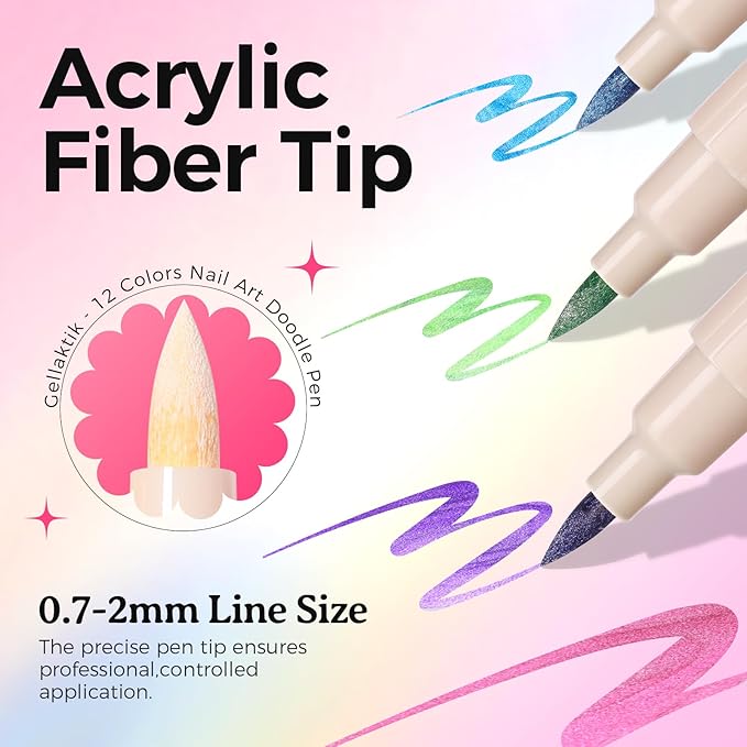 12 Metallic Colors Nail Art Pens Set, 3D Nail Polish Pens Quick-Drying Acrylic Paint Markers, Dotting Liner Brush for DIY Nail Design, Home & Salon Manicure Tools, MarkerPen