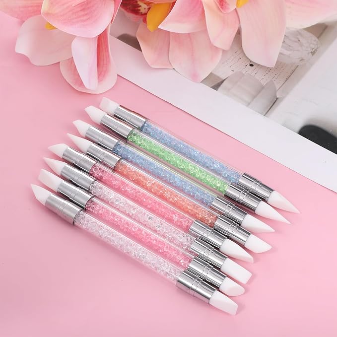 8 Pcs Nail Art Sculpture Pen, Dual Tipped Silicone Nail Tools, Silicone Head Acrylic Handle Nail Art Brushes, Rhinestone Nail Polish Carving Pen, Nail Art Tools for Home Salon(5 Colors)