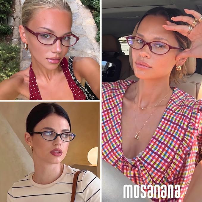 mosanana Blue Light Blocking Oval Glasses for Women Trendy Retro MO25101