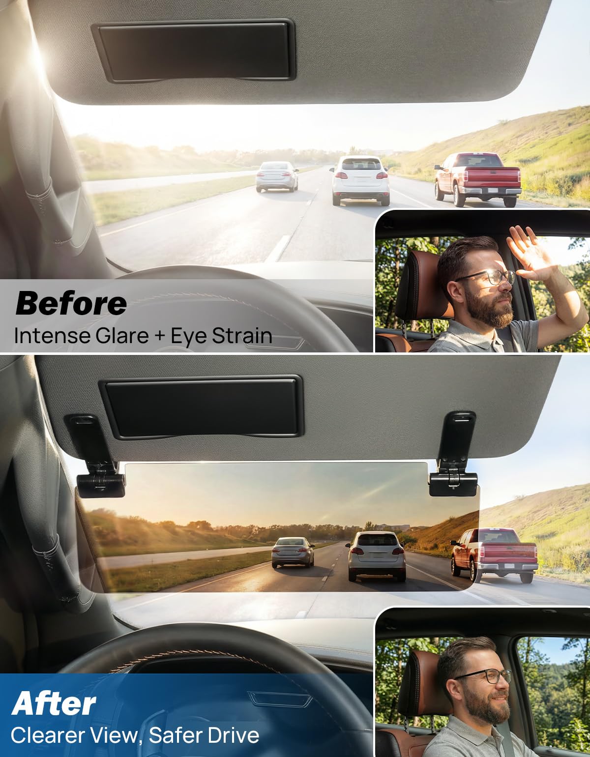 JOYTUTUS Large Sun Visor Extender for SUV Pickup Truck, Polarized Sun Visor Extender Universal Sun Blocker UV400, Adjustable Visor Extension for Car Visor,Double-Clip,Anti Glare Stray Light