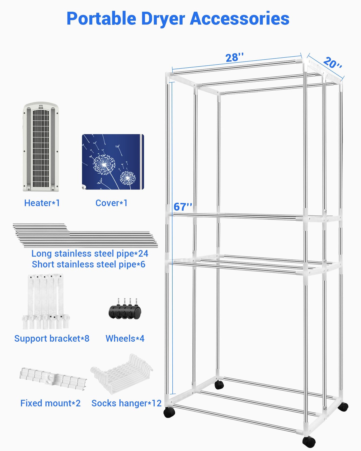 KASYDoFF Clothes Dryer, 35LB Capacity-67Inch Portable Dryer, 1600W-3 Tier Foldable Clothes Dryer Rack, Energy Saving Portable Dryer for Apartment, Indoor, Travel, RV