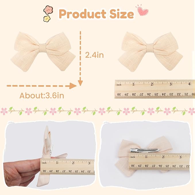 CÉLLOT Girls Hair Bows Linen Fabric 3.5" Bows Alligator Clips Hair Accessories for Little Girls Toddlers Kids and Teens,20 Pieces