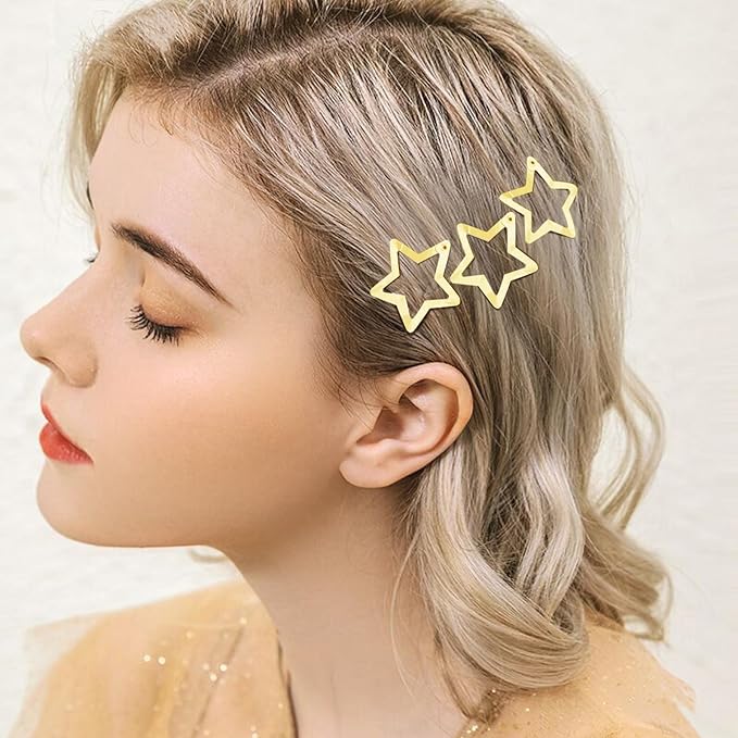 Star Hair Clips 2000s Y2K Snap Hair Barrettes Non Slip Star Hair Accessories Gold Metal Hair Clips for Girls Women -15 PCS 1.57"