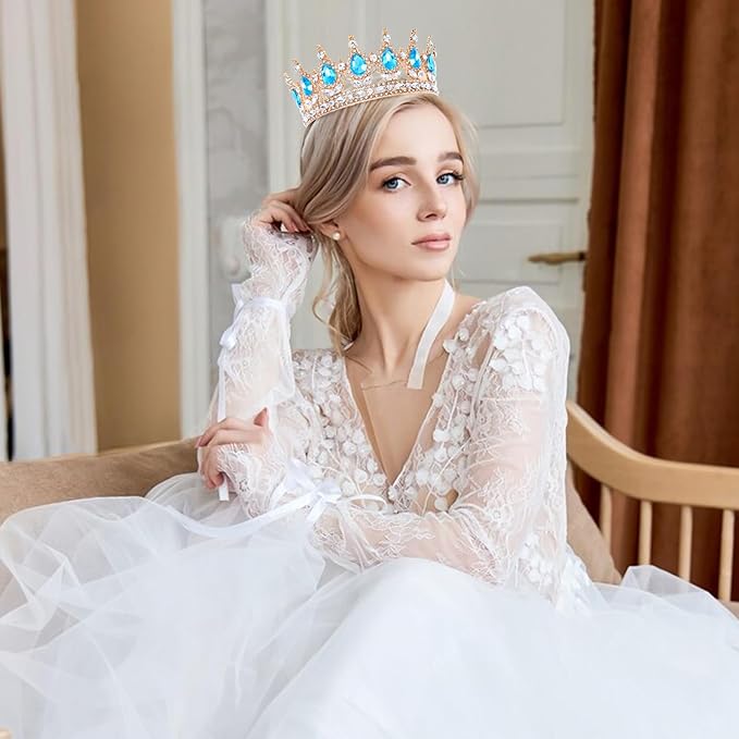 Blue Queen Crown for Women Crystal Tiara for Women Rhinestone Wedding Headband for Bride Hair Accessories for Costume Birthday Party Prom Gifts