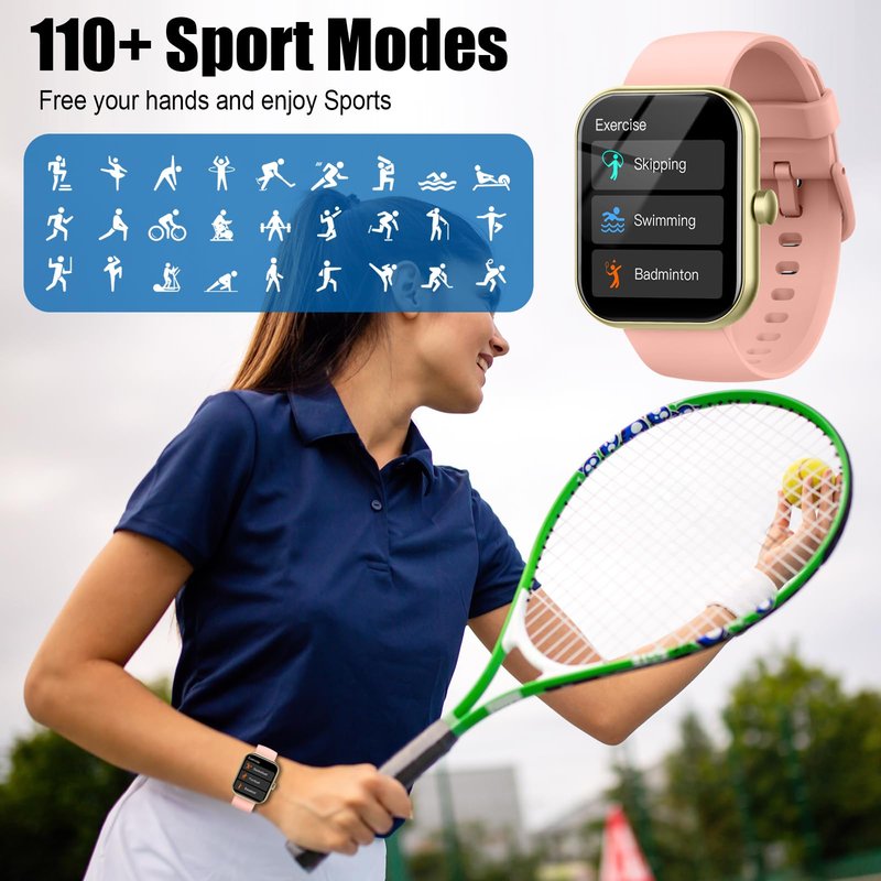 Smart Watch for Men Women, 2026 Release (Answer/Make Call) 1.96" HD Fitness Tracker Running Watch,IP68 Waterproof, Pedometer,Step/Sleep/Heart Rate Monitor,110+ Sport Mode Smartwatch for Android,Pink