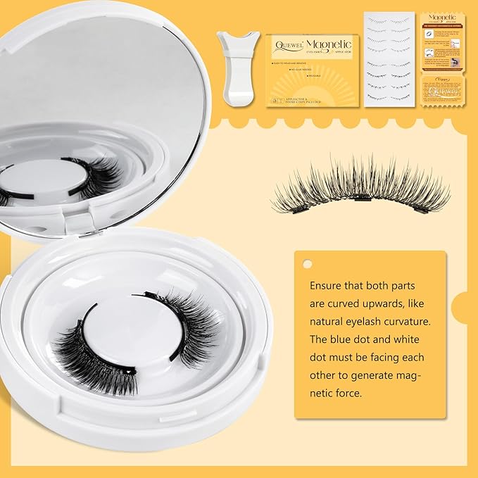 QUEWEL Magnetic Eyelashes 1 Pair Reusable Magnetic Eyelashes with Applicator No Glue Needed Eyelashes Cat Eye Natural Look Lash Clusters Kit Easy to Wear and Remove(B10)