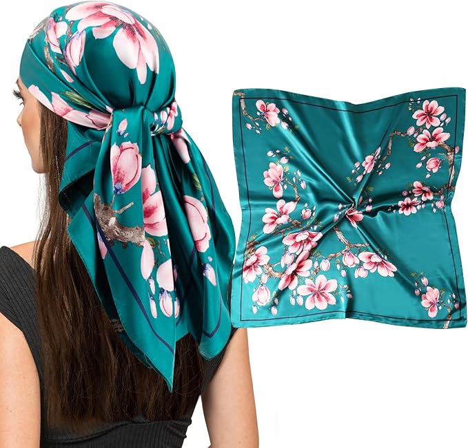 vimate 35" Square Silk Like Head Scarf - Women's Fashion Satin Scarf Bandana for Hair Wrapping at Night.