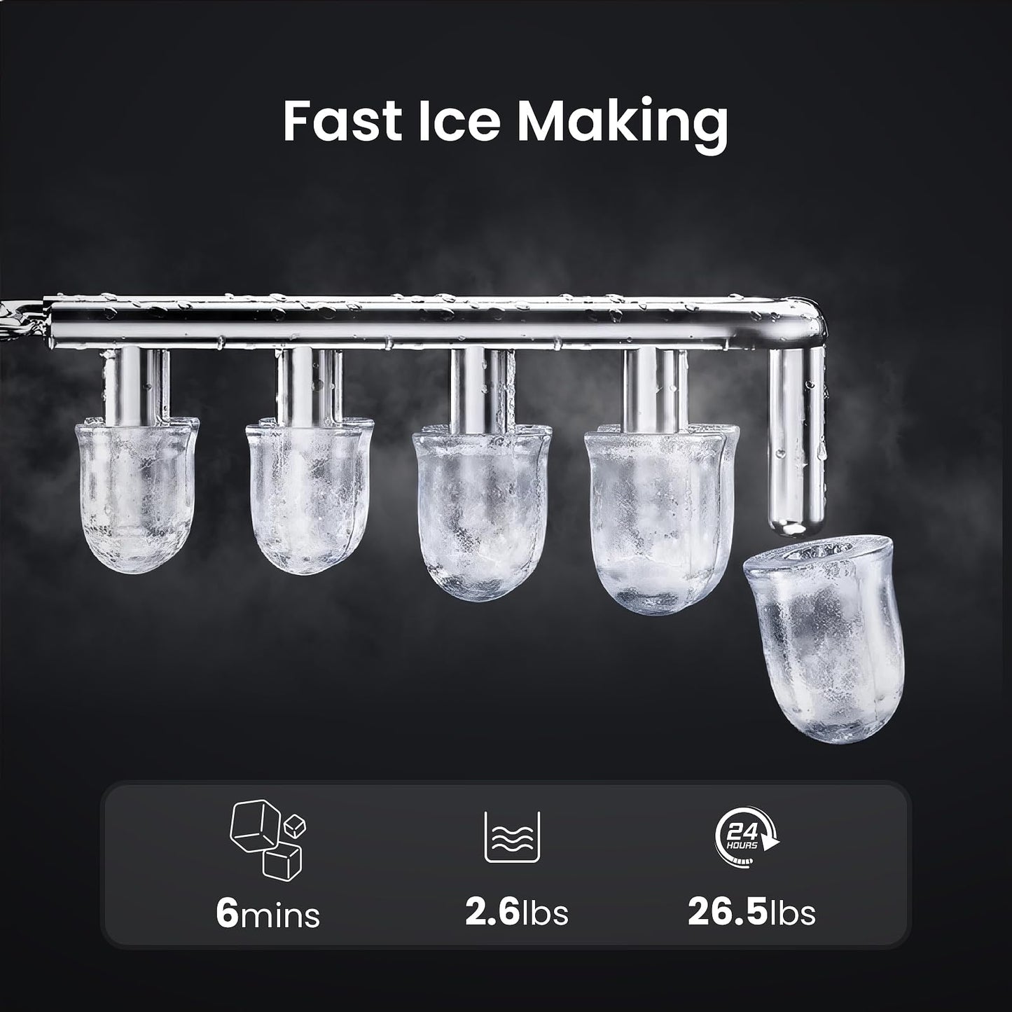 AGLUCKY Ice Makers Countertop with Self-Cleaning, 26lbs/24hrs, 9 Cubes Ready in 6 Mins, Portable Ice Machine with 2 Sizes Bullet Ice/Ice Scoop/Basket for Home/Kitchen/Office/Bar/Party, Red