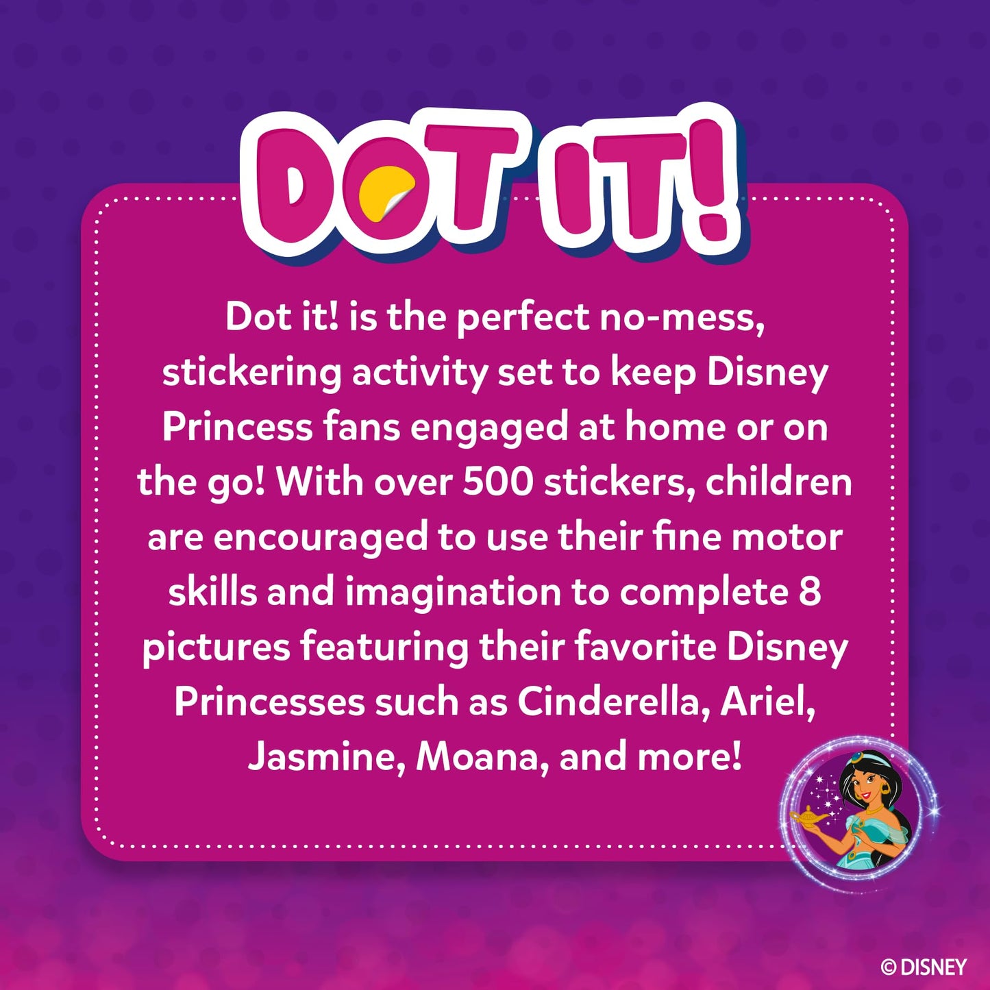 Skillmatics Dot It Sticker Art - Disney Princess, Mess-Free Fun for Kids, Stocking Stuffers, 500+ Stickers, Craft Kits, DIY Scrapbooking Activity, Travel Toys, Christmas Gifts for Ages 3, 4, 5, 6, 7