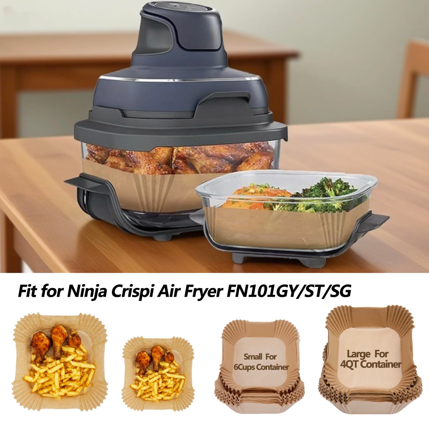 300PCS Air Fryer Liners disposable for Ninja Crispi,Air Fryer Accessories for Ninja Crispi 4-in-1 Portable Glass Cooking System,Ninja Crispi Containers