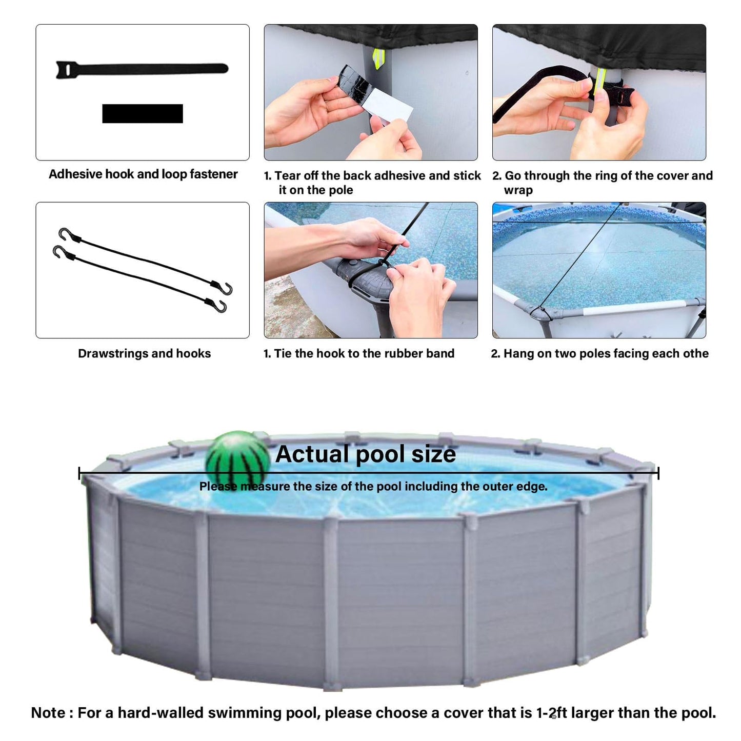 SAFANA 12FT New Pool Covers for Above Ground Pools, Round Swimming Pool Cover [Upgrade 420D Thicker] Protective Leaf Cover with Reflective Strip, Tear Resistant Durability Fabric, UV Resistance, Black