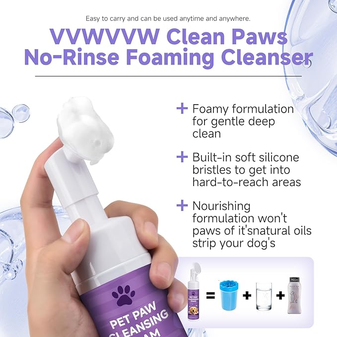 Dog Paw Cleaner Kit – Paw Cleaning fo rall Dogs & Puppy Silicone Scrubber Brush – pH Balanced Gentle No-Rinse Wash Scrubber, Foot Cleansing Bubble – Includes Dog Paw Balm&Towel