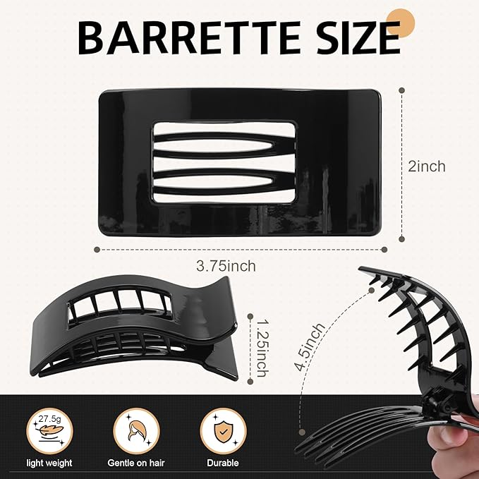 8 Pack French Flat Hair Clips for Women – Large Matte No-Slip Claw Barrettes for Thick & Thin Hair, Strong Hold Styling Accessories (Glossy Black)
