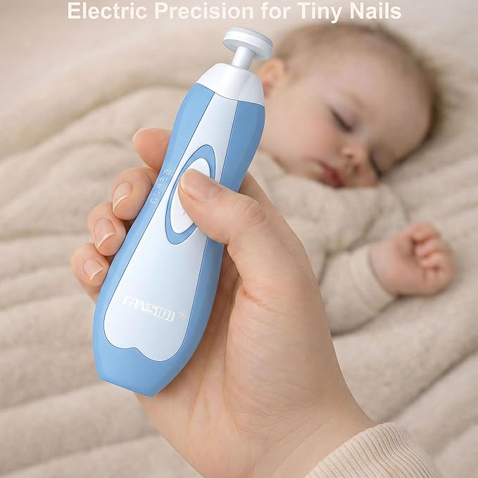 Fansidi Upgraded Baby Nail File | Easy & Safe Baby Nail Trimmer, Precise 4-Stage Electric Nail Clipper for Newborn to Toddler Boy, with Soft LED Light & 18 Grinding Heads, Perfect Baby Shower Gift