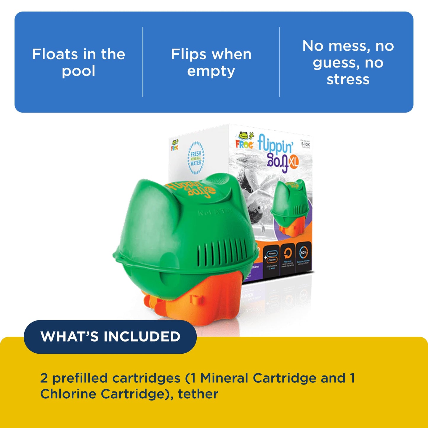 Flippin’ FROG XL Floating Sanitizer System for Pools 5,000 to 10,000 Gallons - Prefilled Floater with Sanitizing Minerals and Chlorine for Easy Pool Treatment & Maintenance
