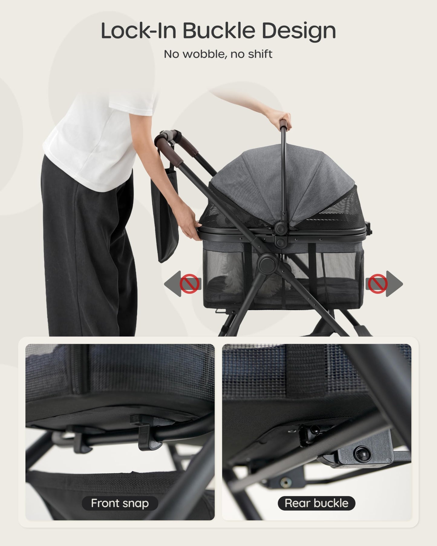 OJCME 3 in 1 Pet Carrier Stroller with Detachable Carrier, Foldable Dog & Cat Stroller for Small/Medium Dogs up to 33 lbs, Large Storage Bag, Full Window Mesh, One-Touch Dual Brake, Car Seat