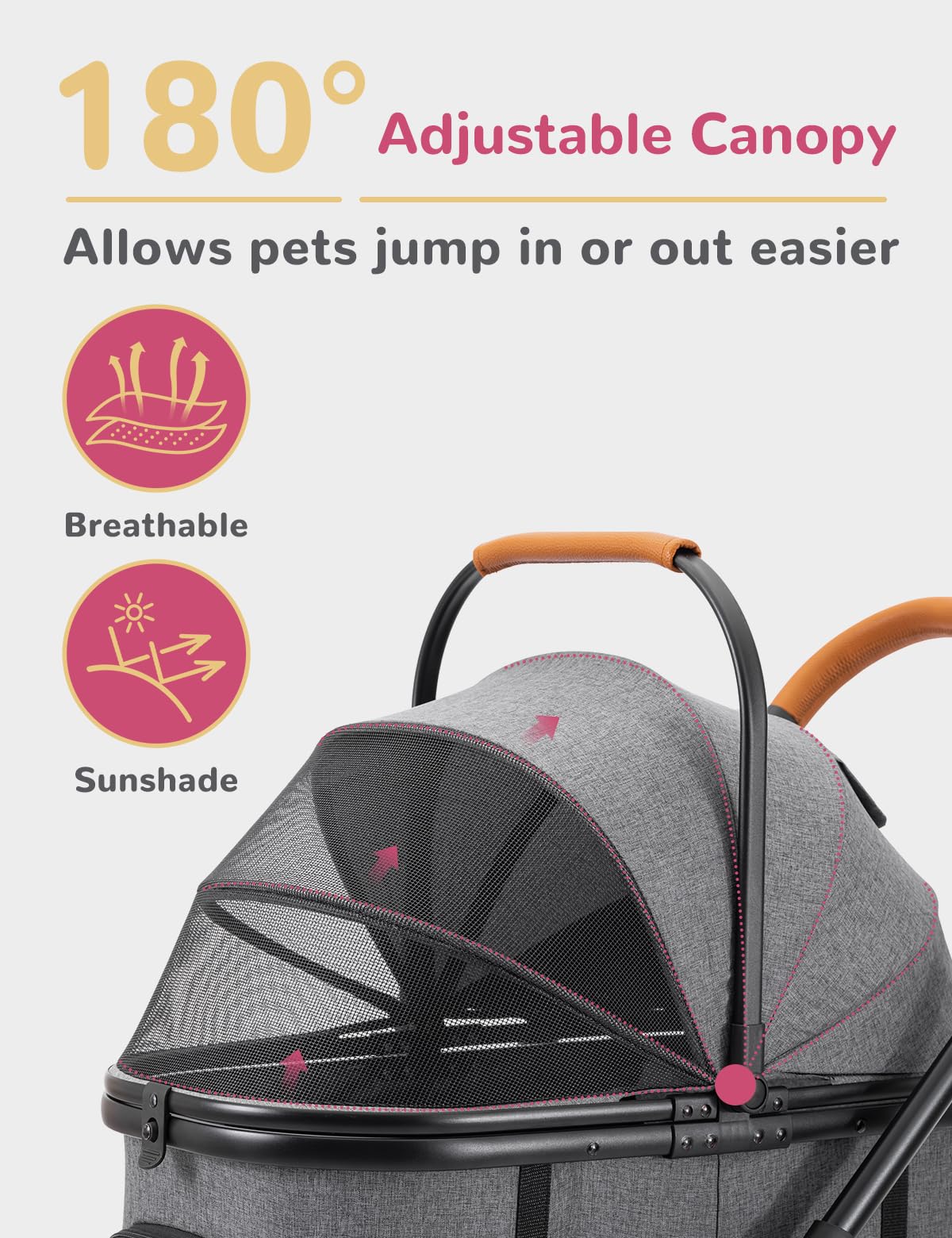 SUNTHX Dog Stroller for Small Medium Dogs Up to 60lbs, 4 Wheels Folding Pet Stroller with Detachable Carrier, Pet Travel Carrier for 2 Dogs & Cats, Storage Basket, Breathable, Grey