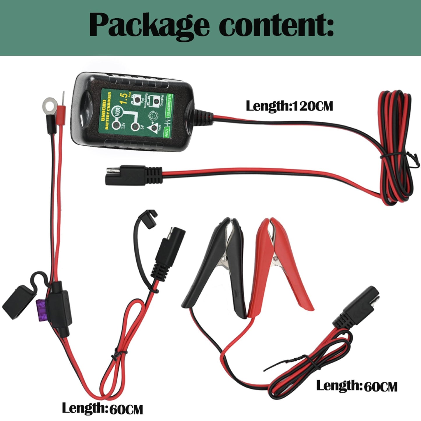 6V 12V Battery Charger 1.5A Automatic Battery maintainer trickle Battery Charger Smart Float Charger for auto car Motorcycle Lawn Mower Boat Motorcycle Snowmobile