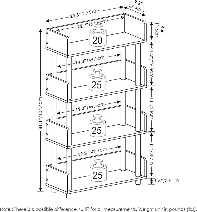 Furinno TURN-N-TUBE 4-Tier Display Shelf, Storage Shelves, Book Shelf, Open Shelves with Rounded Corner Top Edges, for Organization and Storage, Living Room, Home Office, Espresso