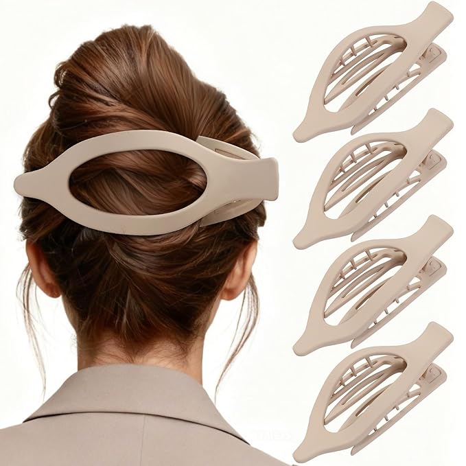 5.5 Inches Extra Large Flat Hair Clips for Women, 4 Pack XL Big Claw Clips for Thick Hair, Oversized Matte Strong Hold Non-slip Flat Claws, Cream