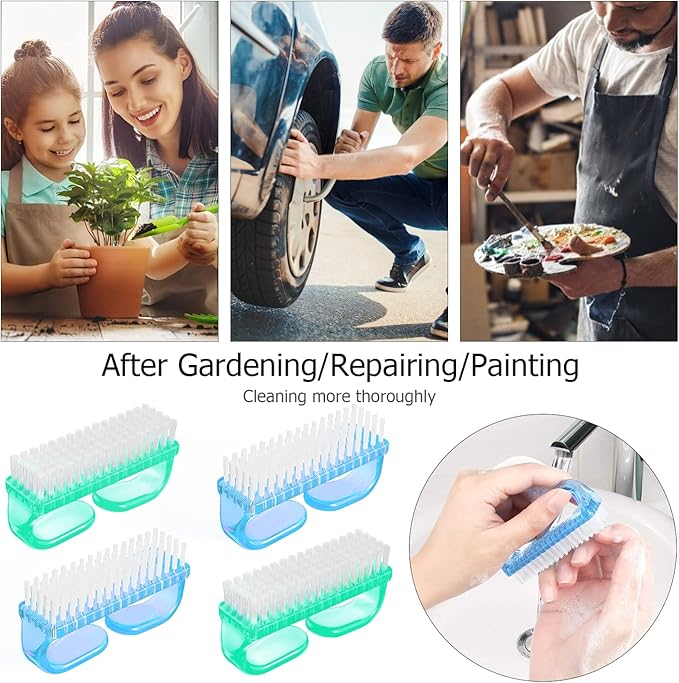 Handle Grip Nail Brush, Hand Fingernail Brush Cleaner Scrubbing Kit Pedicure for Toes and Nails Men Women (4 Pack)