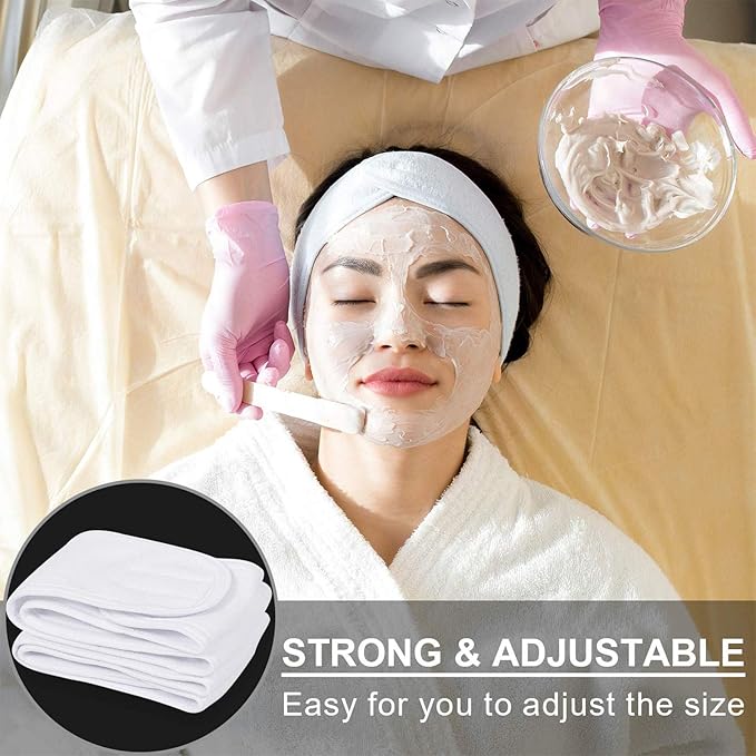 Whaline Spa Facial Headband Make Up Wrap Head Terry Cloth Headband Adjustable Towel Band for Face Washing Shower Facial Cover, 3 Pieces (White, Pink, Rose Red)