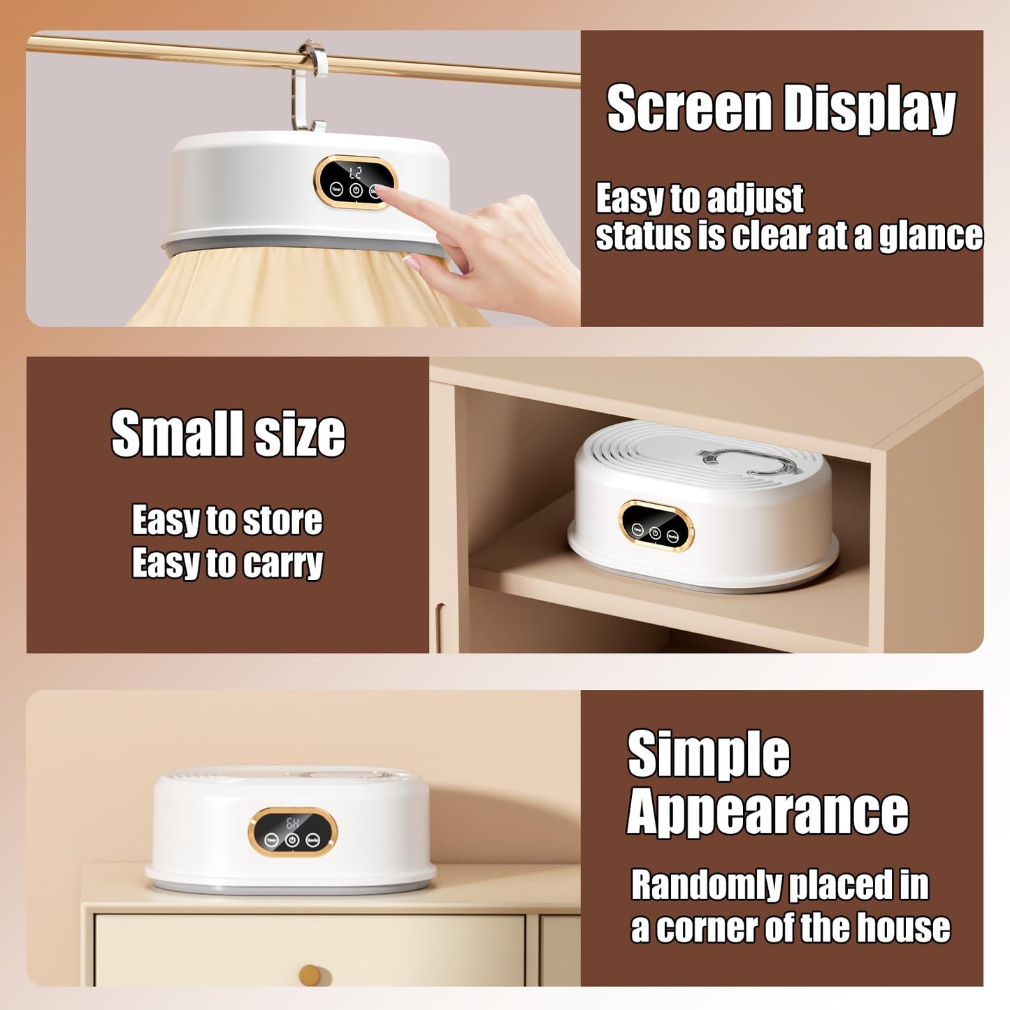PXNTLA Travel Portable Dryer -Portable Folding Dryer, 5-Min Quick Preheat 6-Hour Continuous Drying, 10cm Foldable Mini Dryer for Apartments, RVs, Travel - Holds 8 Clothes