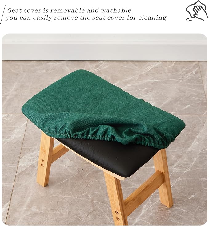 Kitsanery Foot Stool,Ottoman,Bamboo Small Sofa Foot Rest Under Desk,Extra Seating for Living Room, Bedroom and Kitchen (Natural Stool Legs - Green Surface)