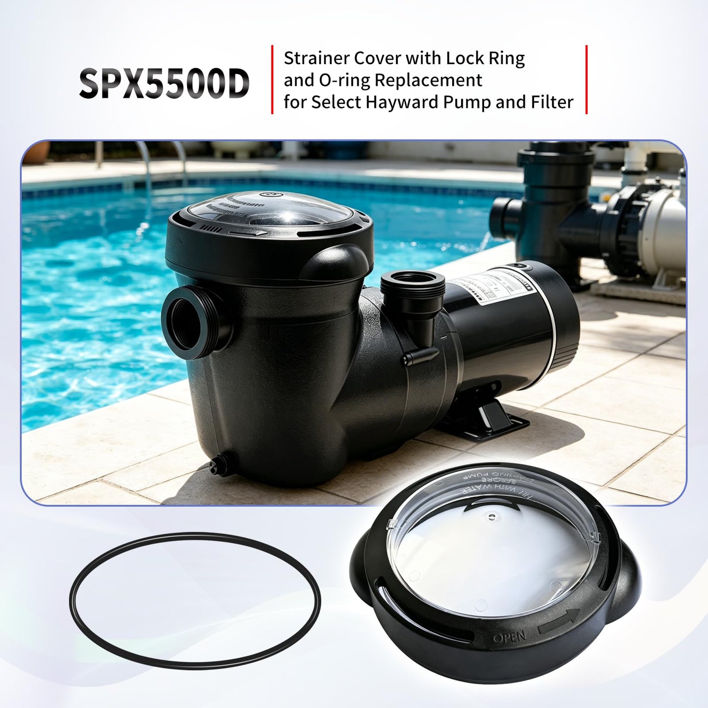 Vsttar SPX5500D Pool Pump Lid,Strainer Cover with Lock Ring and O-Ring Replacement Compatible with Select Hayward Matrix Pump and Filter,SPX5500D Pump Strainer Lid