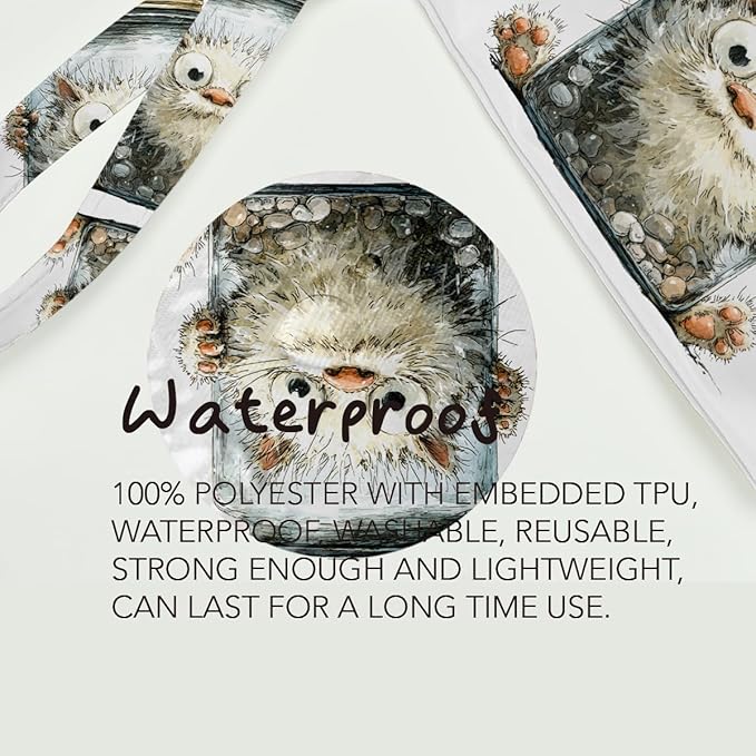 Fokongna Cute Print Wet Bag, Small Portable Waterproof Multi-Functional Organizer for Women, Cream White Jar Fluffy Cat, Ideal for Daily, Beach & Travel