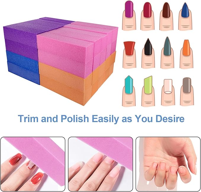 40 Pcs Nail Buffer Block for Acrylic and Natural Nails, 4 Sided Sanding Buffers for Gel Nails Fingernail Shine Buffing Filer Set, Professional Manicure Polisher Buffer Bulk Medium Grit (Multi-Color)