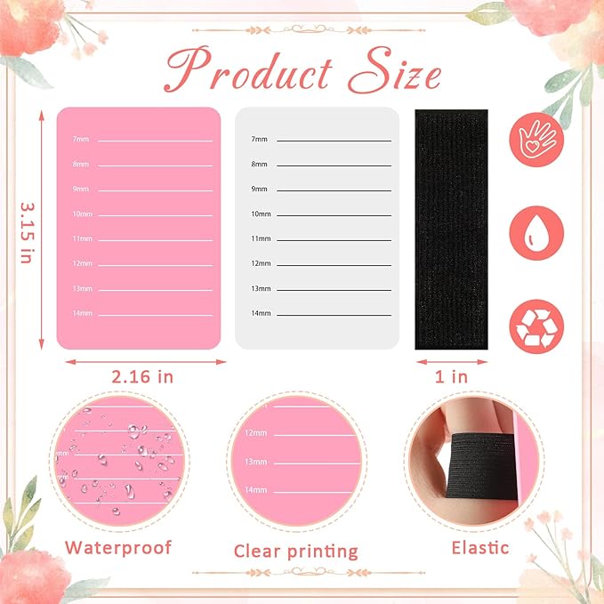 Patelai 4 Pcs Lash Holder Eyelash Extension Hand Pallet Tray Tools with Adjustable Wrist Strap Lash Tray Strip Palette One Size Fits Most Eyelash Extension Holder (7-14 Mm,8-15 mm,Pink,White)