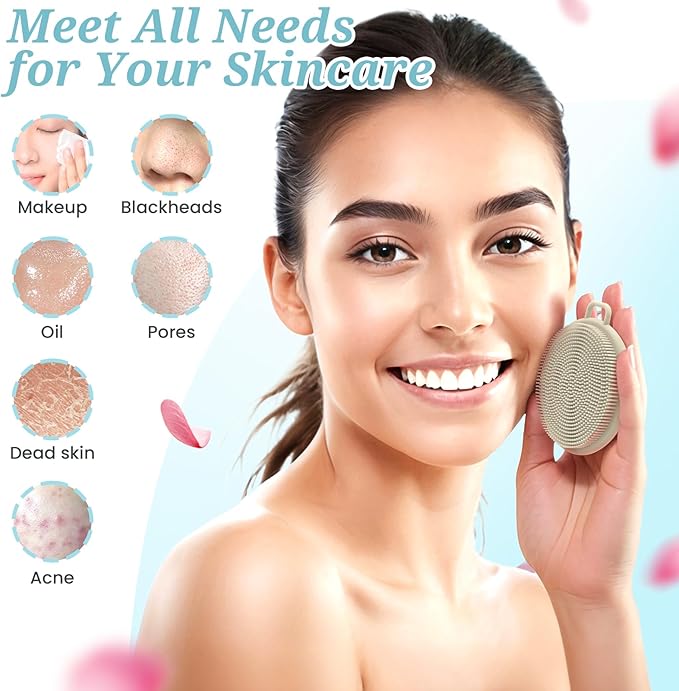 Silicone Face & Body Scrubber Set, Exfoliating Body Scrubber Face Scrubber with Dense Bristles & Non-Slip Handle, Gentle Silicone Loofah Face Brush for Good Lathering and Deep Cleansing(LGray)