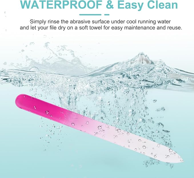 HARFINGTON Glass Nail File Kit 280 Grit Double Sided Professional Manicure Crystal Fingernail Files with Case for Natural Nail Art Shine Polishing Buffer, Pink
