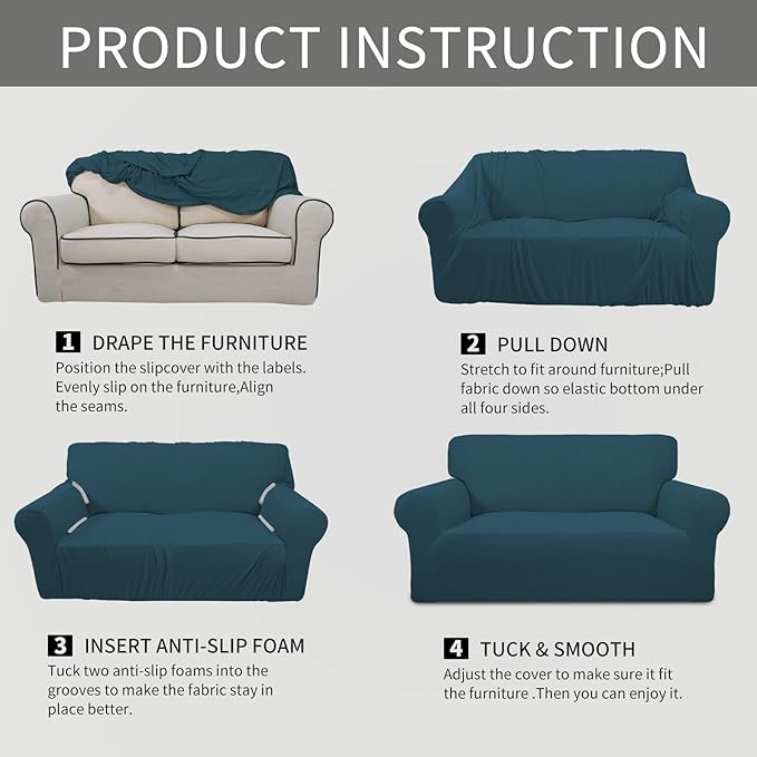 Easy-Going Stretch Sofa Slipcover 1-Piece Sofa Cover Furniture Protector Couch Soft with Elastic Bottom for Kids, Polyester Spandex Jacquard Fabric Small Checks (Sofa, Deep Teal)