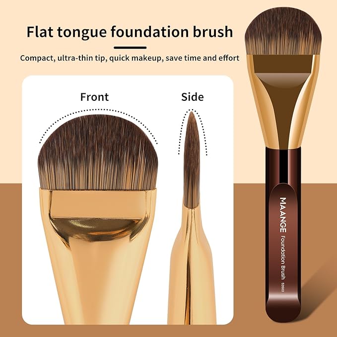 MAANGE 5 PCS Foundation Makeup Brush Set Double-ended Kabuki Mask Contour Brush for Liquid Powder Concealer Cream Cosmetics Blending Makeup Brushes (Coffee Gold)