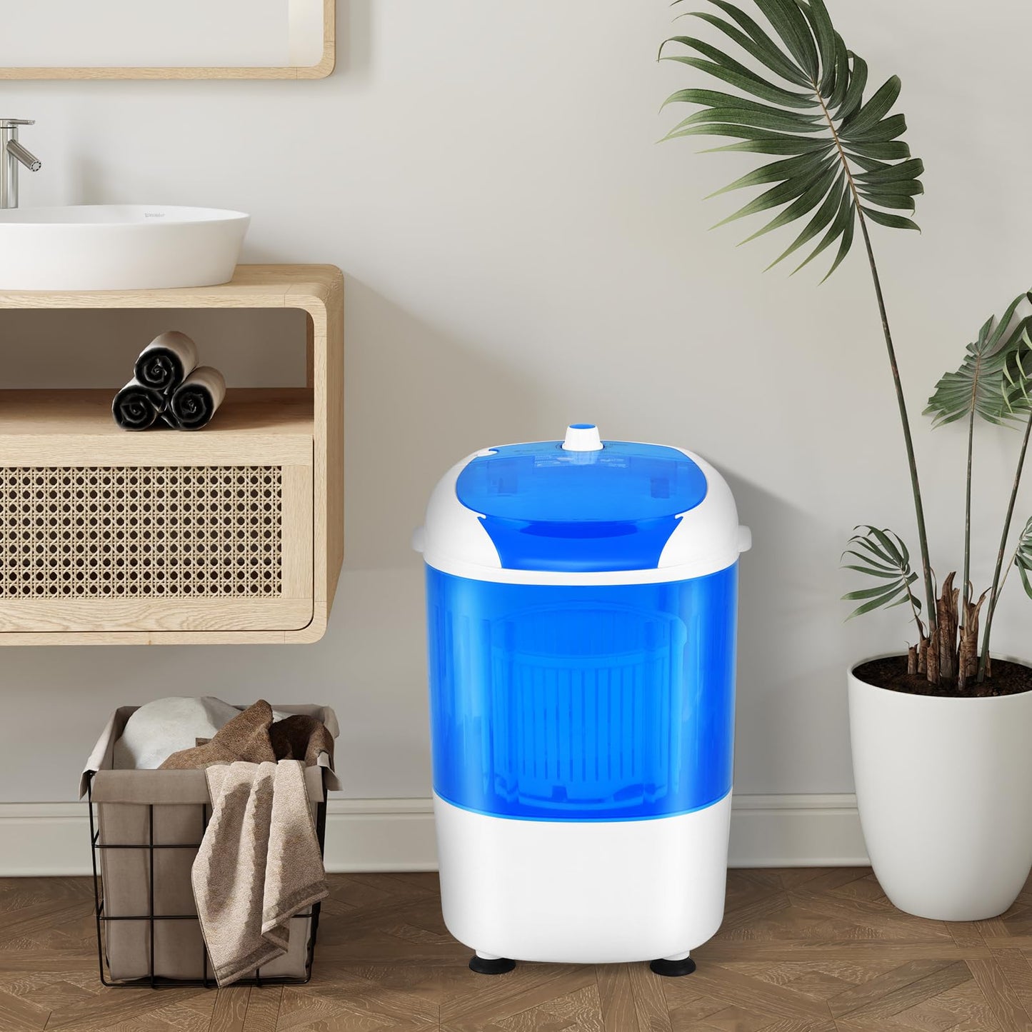 COSTWAY Portable Mini Washing Machine with Spin Dryer, Washing Capacity 5.5lbs, Electric Compact Machines Durable Design Energy Saving, Rotary Controller, Laundry Washer for Home Apartment RV, Blue