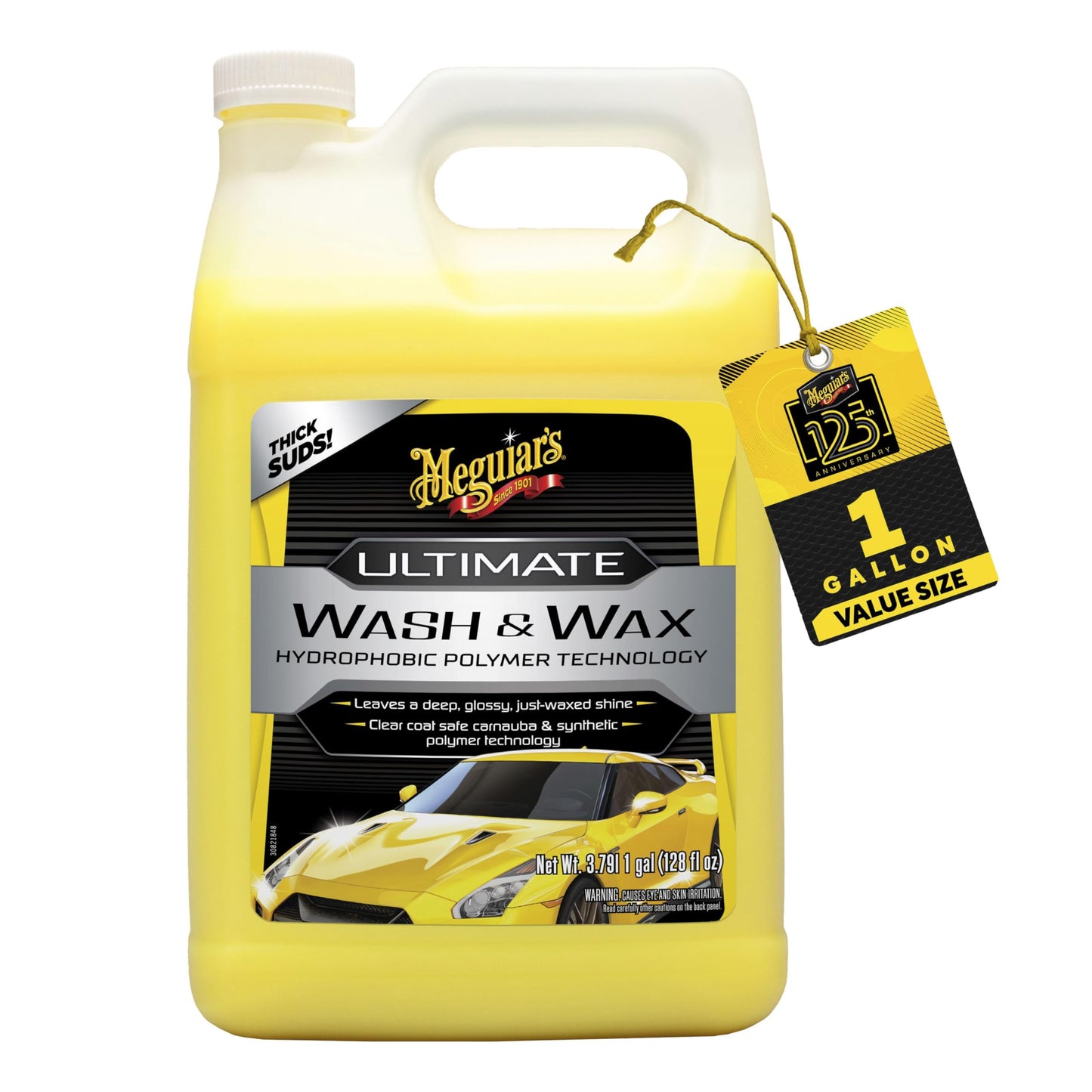 Meguiar's Ultimate Wash and Wax, Car Wash Soap and Wax Cleans & Shines in One Step, Shine & Protect with an Enhanced pH Balanced Car Paint Cleaner, 1 Gallon