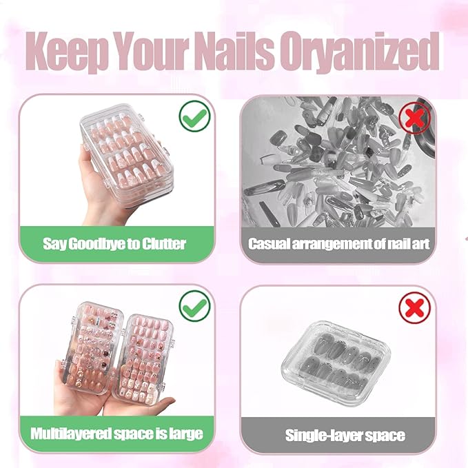 2 Pack Tri-Fold Press On Nail Organizer Case - 4-Page Portable Storage Box for Fake Nails, Clear PET Plastic Travel Holder (6ÃÂ3.2ÃÂ1.8 inch)