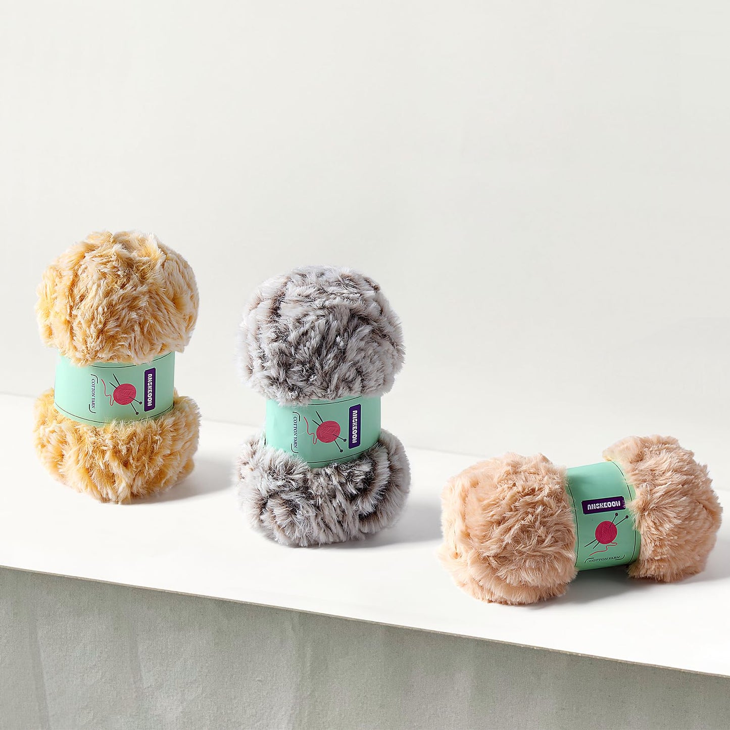 6 Skeins Faux Fur Yarn Soft Fluffy for Crocheting - Chunky Fuzzy Yarn for Crochet Amigurumi, Hat, Shawls, Total Length (71x6) Yards (Cream)