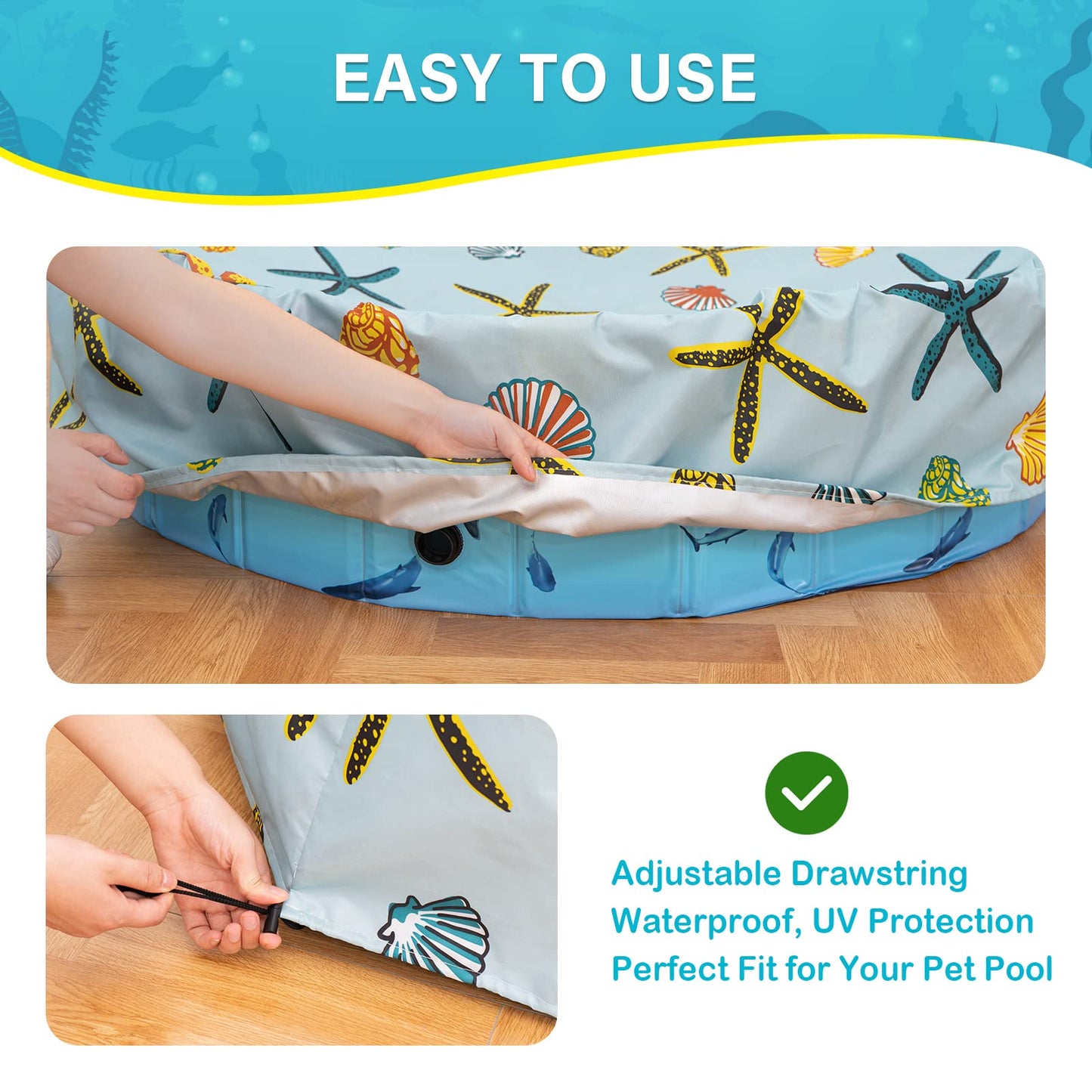 Ladadee Foldable Round Dog Swimming Pool Cover, for 32 "/63“/48” Collapsible Outdoor Tub, PVC Coating Waterproof and UV Protection, Leakproof Washable Kiddie Pet Small Paddling Bath Accessories
