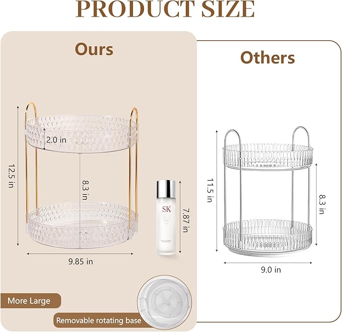 Rotating Makeup Organizer for Vanity, 2 Tier Perfume Skincare Storage for Women, Bathroom Counter Organizer, 360ÃÂ° Spinning Cosmetic Holder for Dresser Countertop, Clear