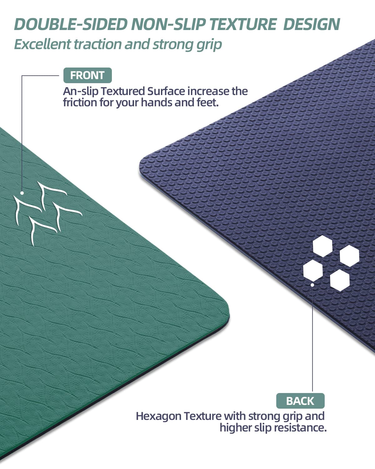 COOLMOON Yoga Mat Non Slip, Anti-Tear 1/4 Thick TPE Yoga Mats for Women and Men, 72"x24" Exercise & Fitness Mat with Carrying Strap, Workout Mats for Yoga, Pilates and Floor Exercise