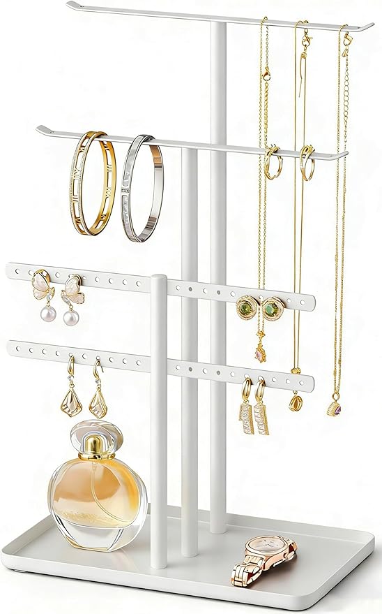pickpiff White Jewelry Stand Holder Organizer: 12.5" Sturdy Hanger for 80 Pcs Jewelry, Jewlery Tower for Display Necklace, Earring, Bracelet, Watch