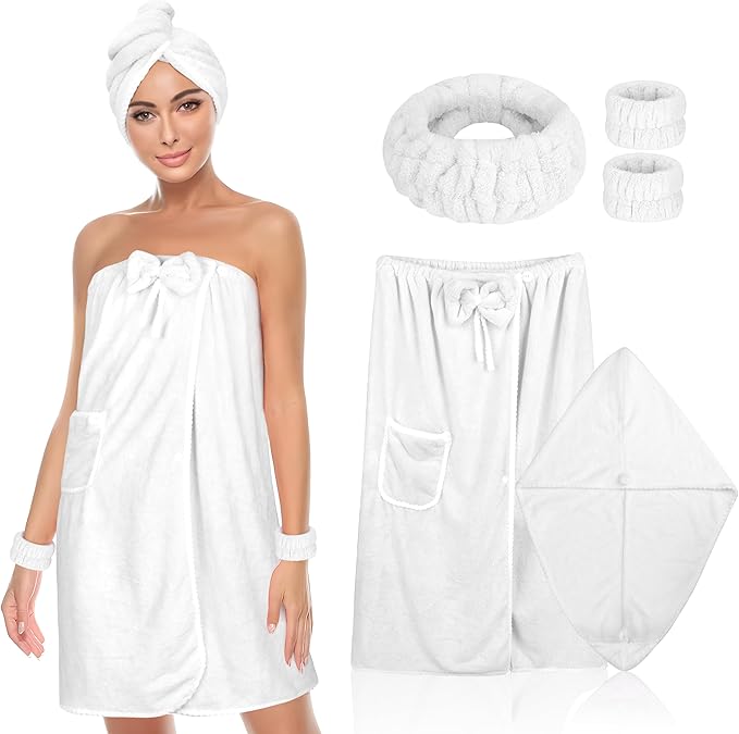 Towel Wrap Women Shower Robe Adjustable Closure Bathrobe with Hair Drying Towel & Spa Wraps
