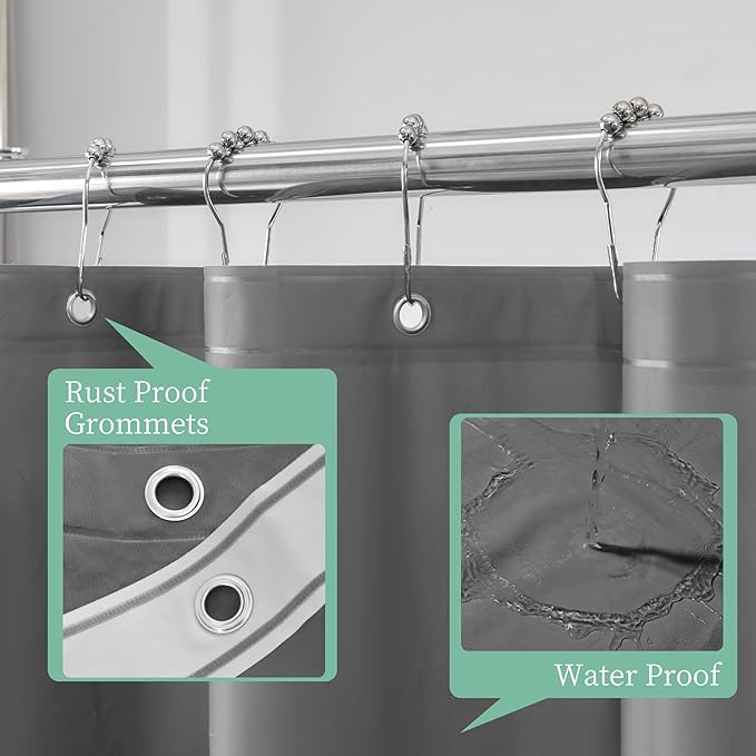 Mrs Awesome Dark Grey Shower Curtain Liner with 3 Magnets, 72x72 Premium Flexible Sturdy Plastic Shower Curtain for Bathroom Lightweight & Waterproof, Dark Gray